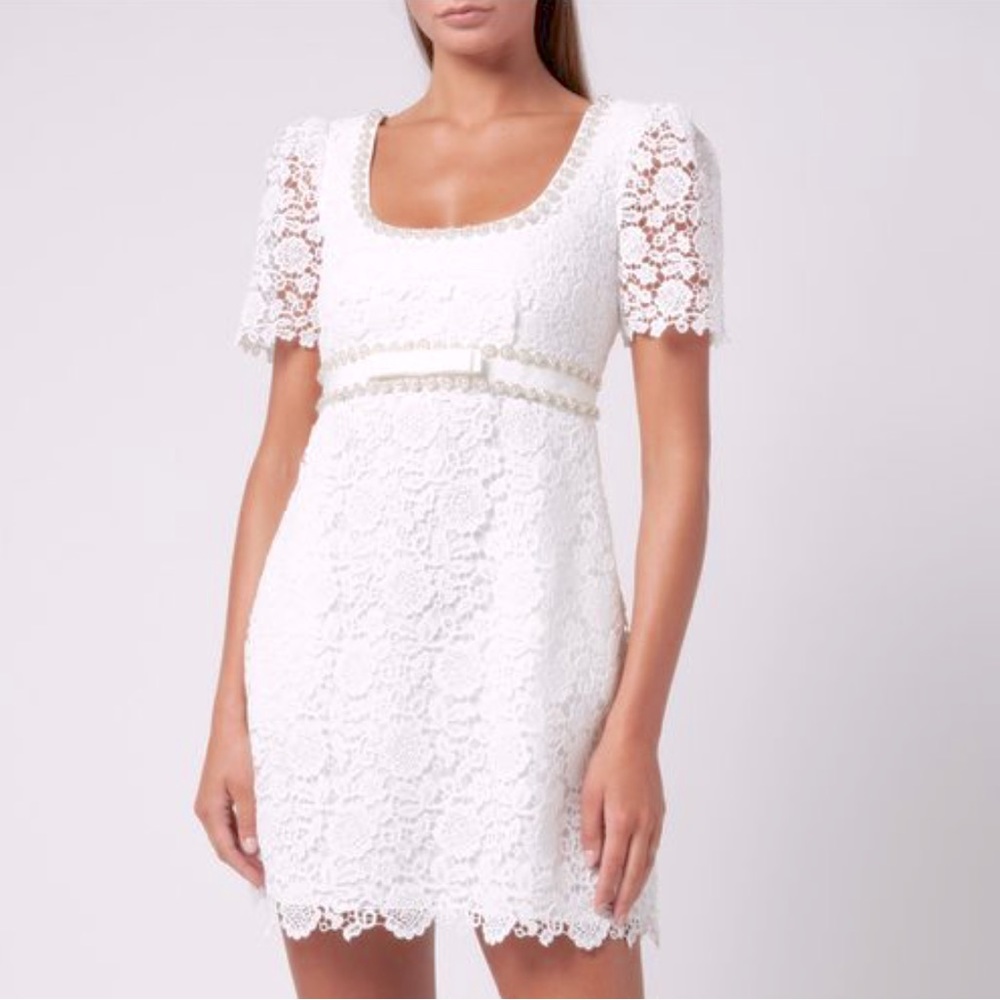 Self Portrait white lace mini dress with Pearl Embellishment detail